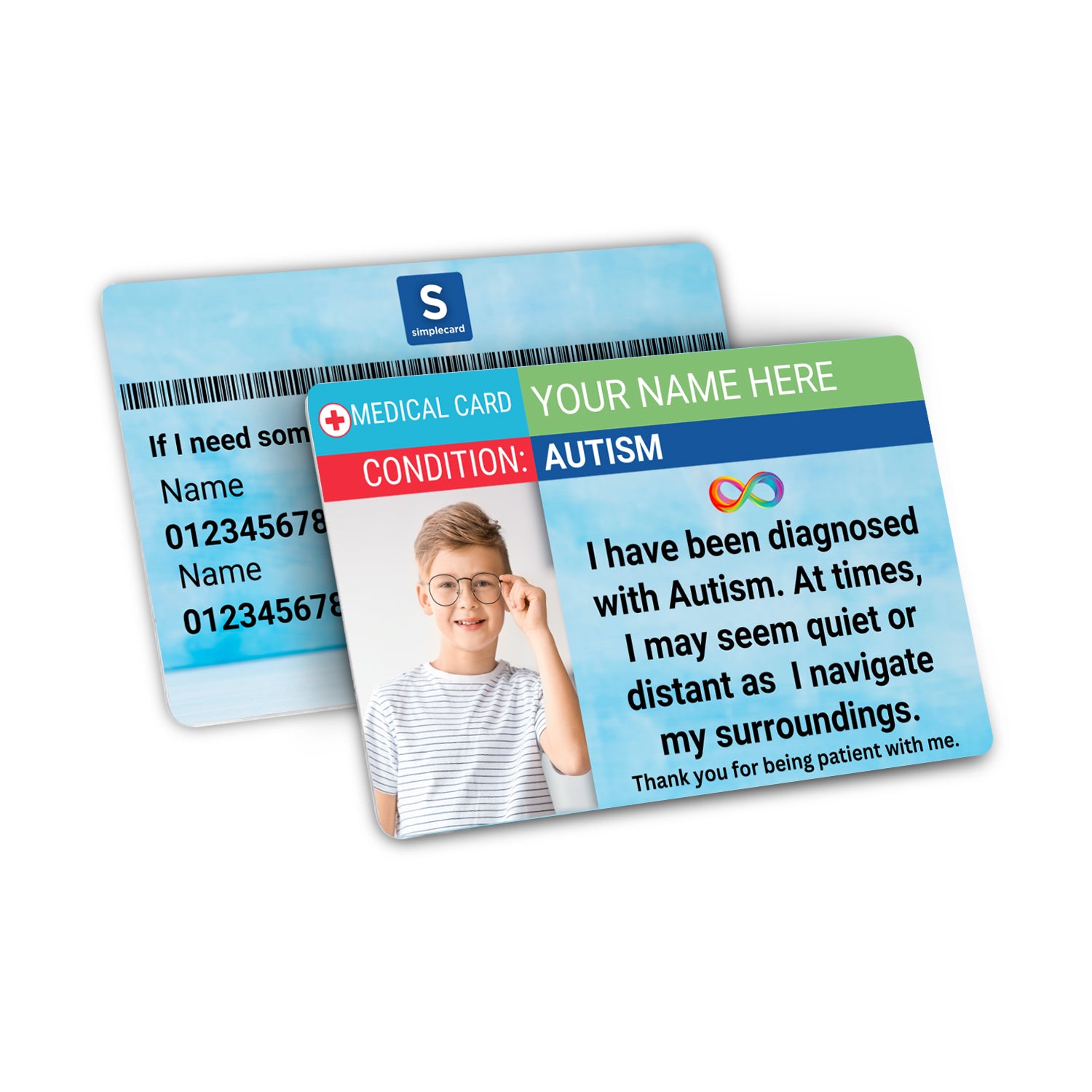 SIMPLECARD Autism Medical ID Card - Personalised ICE Awareness Card.