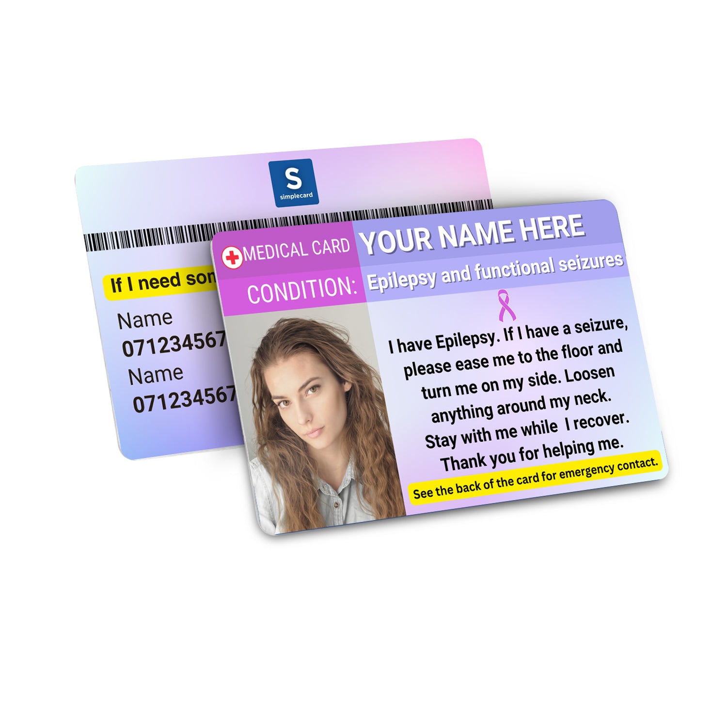 SIMPLECARD Epilepsy Medical ID Card - Personalised ICE Awareness Card.