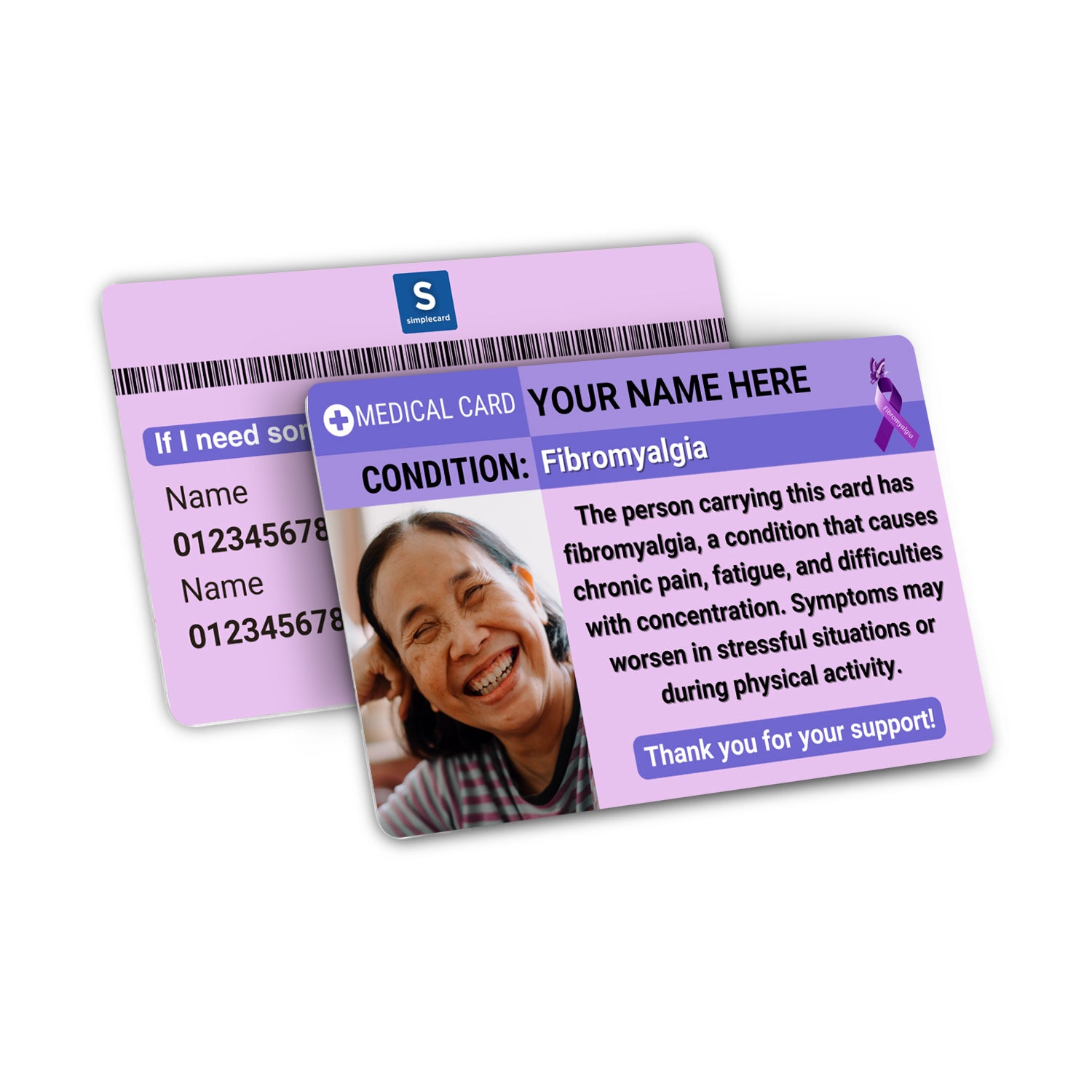 SIMPLECARD Fibromyalgia Medical ID Card - Personalised ICE Awareness Card.