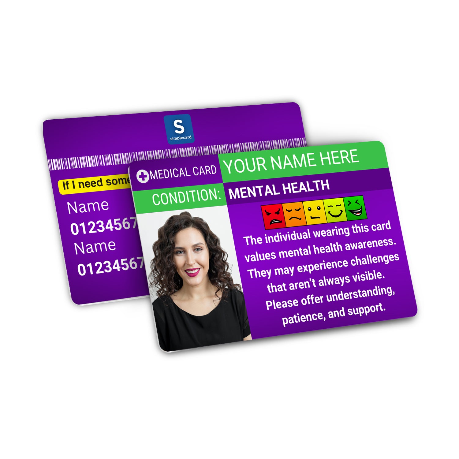 SIMPLECARD Mental Health Medical ID Card - Personalised ICE Awareness Card.