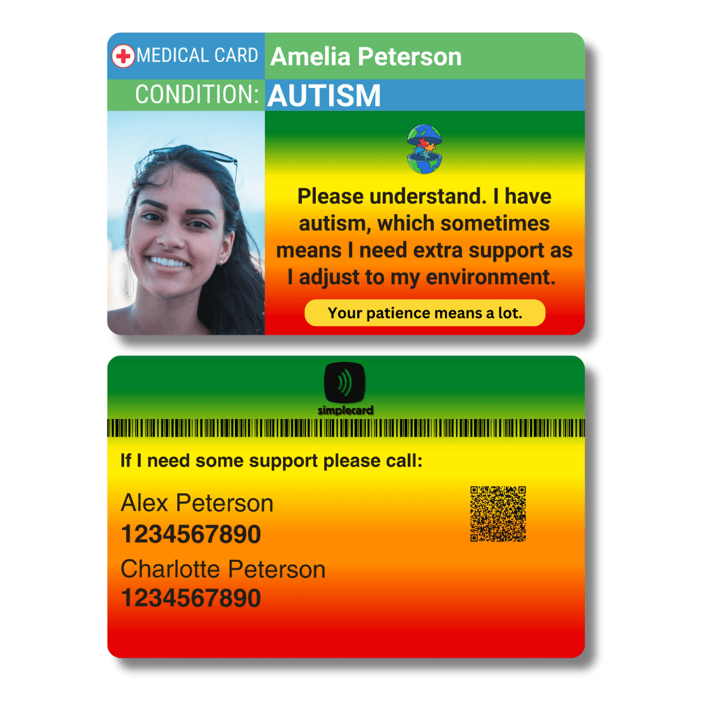 SIMPLECARD Autism Medical ID Card - Personalised ICE Awareness Card.