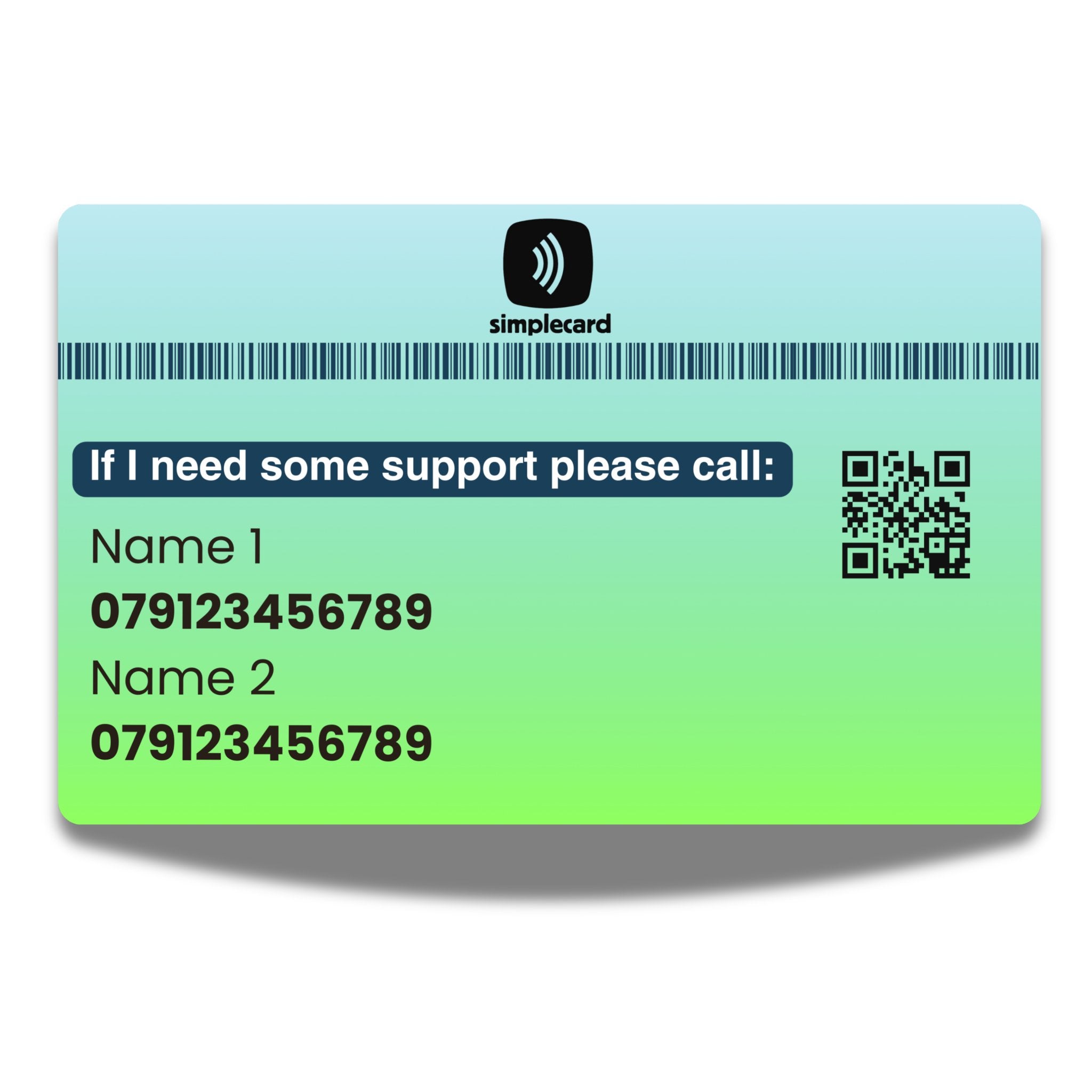 SIMPLECARD Universal Medical ID Card - Personalised ICE Awareness Card.