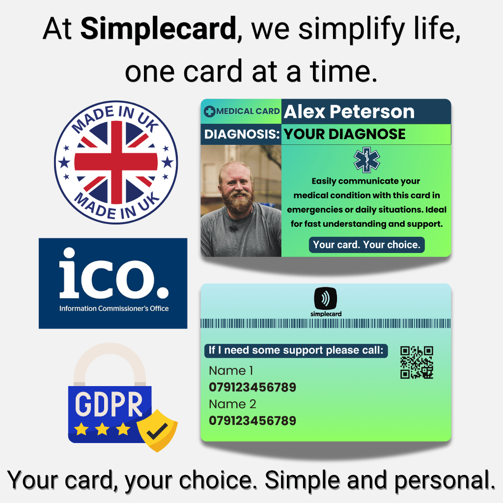 SIMPLECARD Universal Medical ID Card - Personalised ICE Awareness Card.