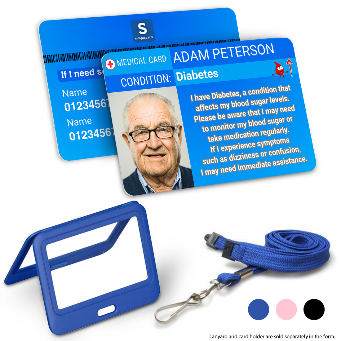 SIMPLECARD Diabetes Medical ID Card - Personalised ICE Awareness Card