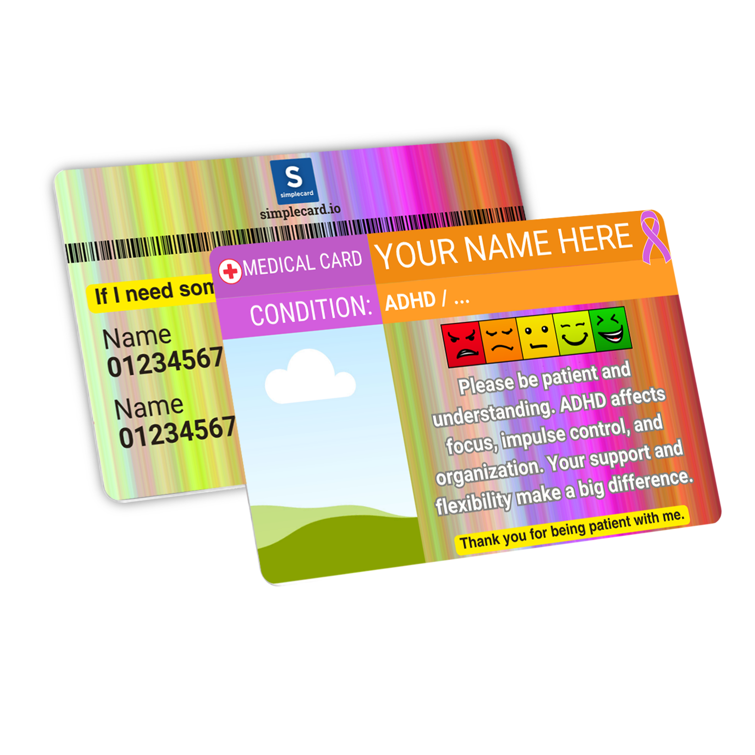SIMPLECARD Autism/ADHD Medical ID Card with Lanyard and Holder – Personalised Emergency Disability Badge