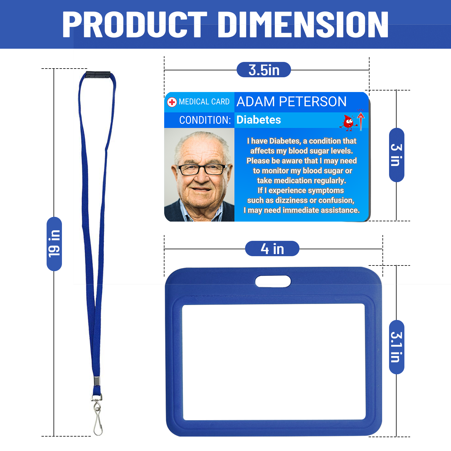 SIMPLECARD Diabetes Medical ID Card - Personalised ICE Awareness Card