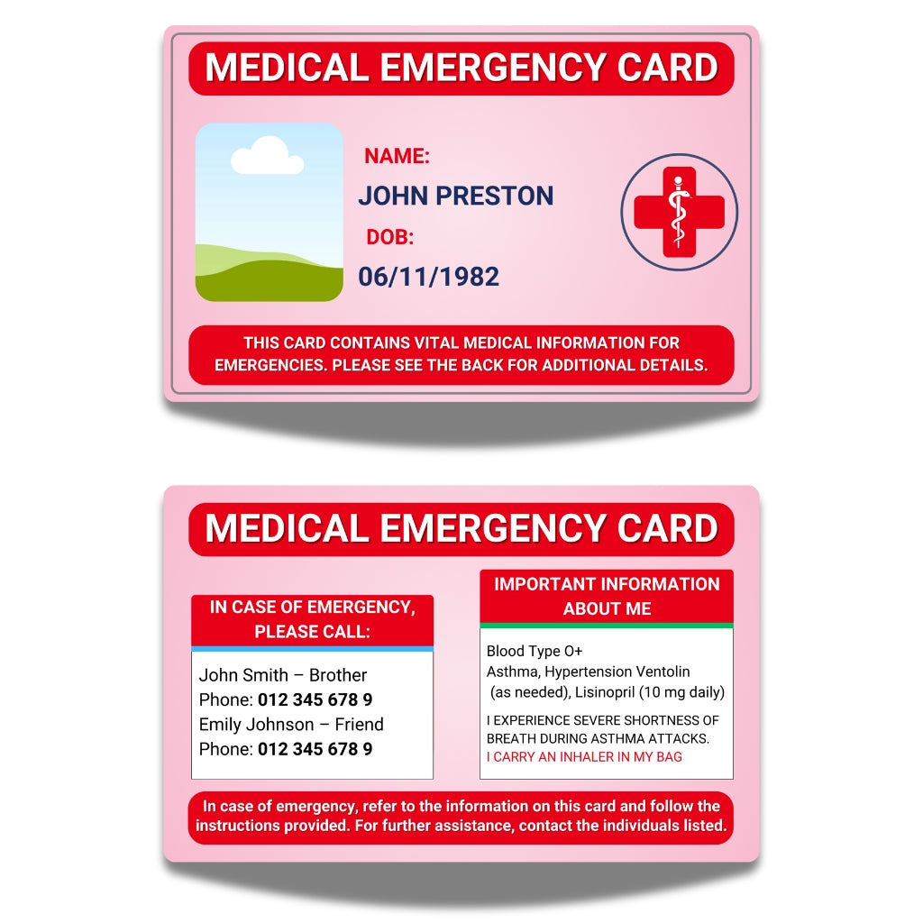 SIMPLECARD Emergency Medical ID Card - Personalised ICE Awareness Card.