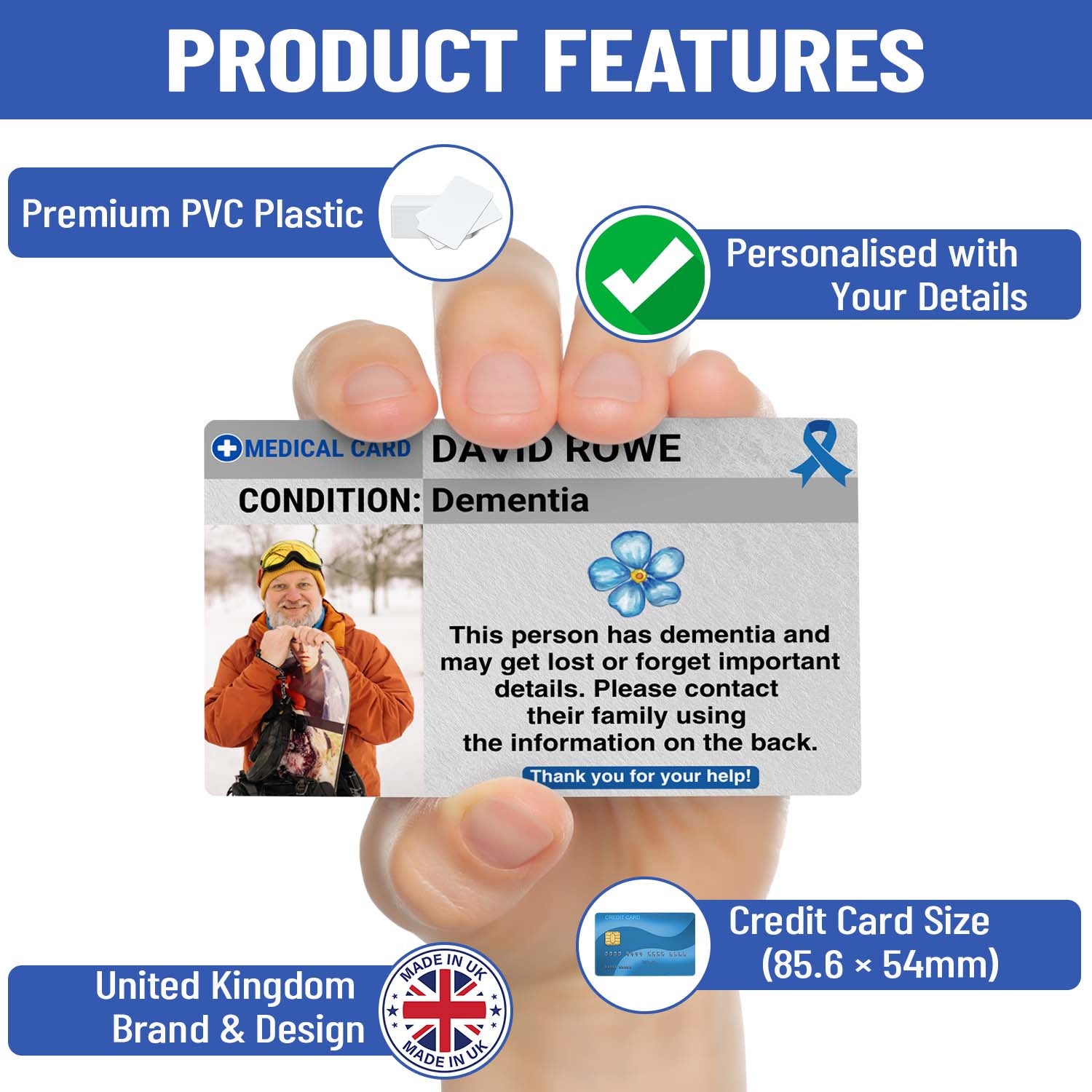 SIMPLECARD Dementia Awareness Medical ID Card - Personalised ICE Awareness Card