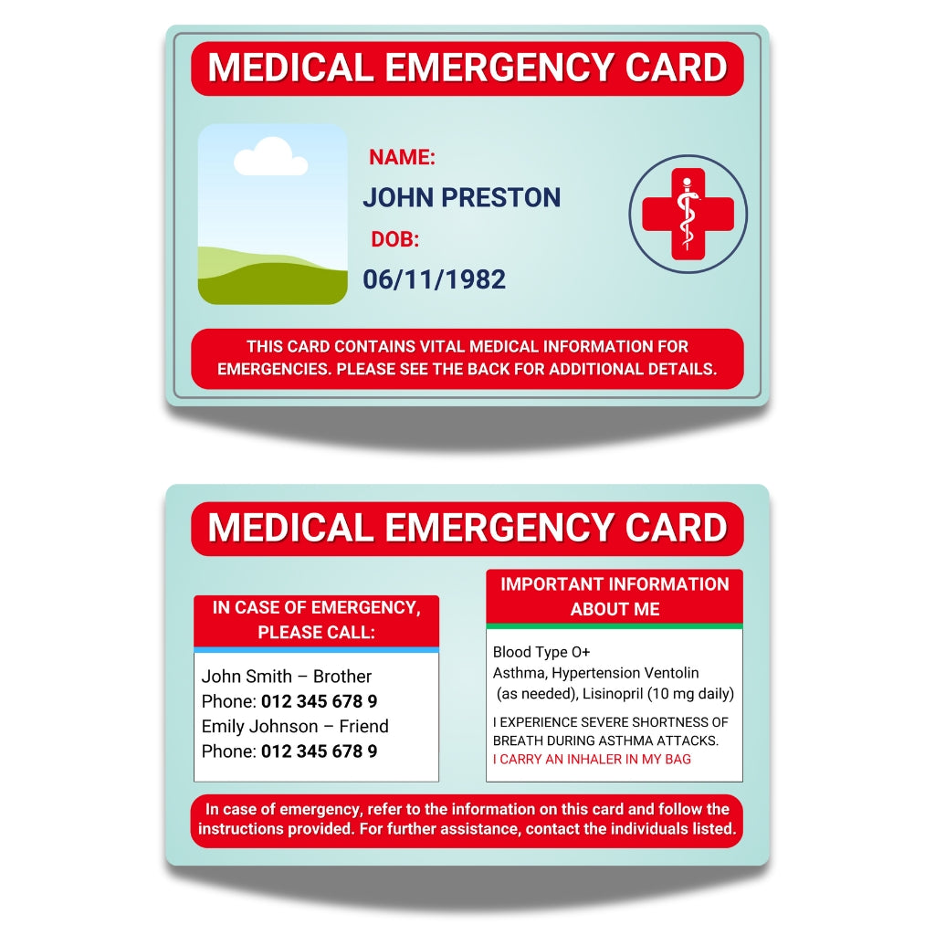 SIMPLECARD Emergency Medical ID Card - Personalised ICE Awareness Card.