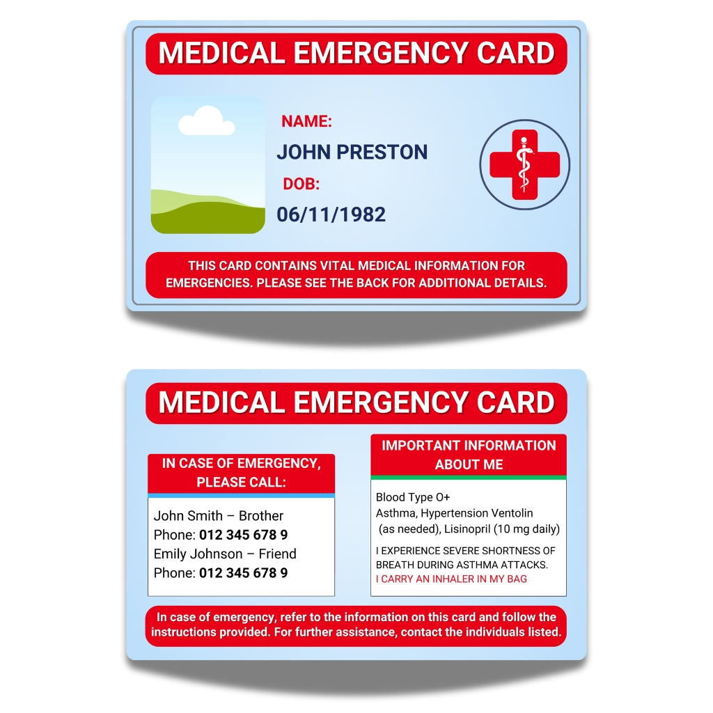 SIMPLECARD Emergency Medical ID Card - Personalised ICE Awareness Card.