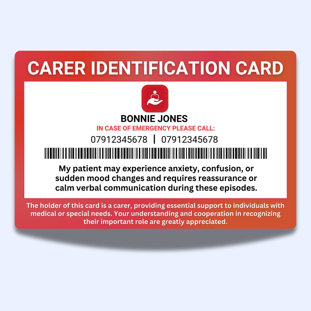SIMPLECARD Carer Medical ID Card – Personalised Emergency Disability Badge.