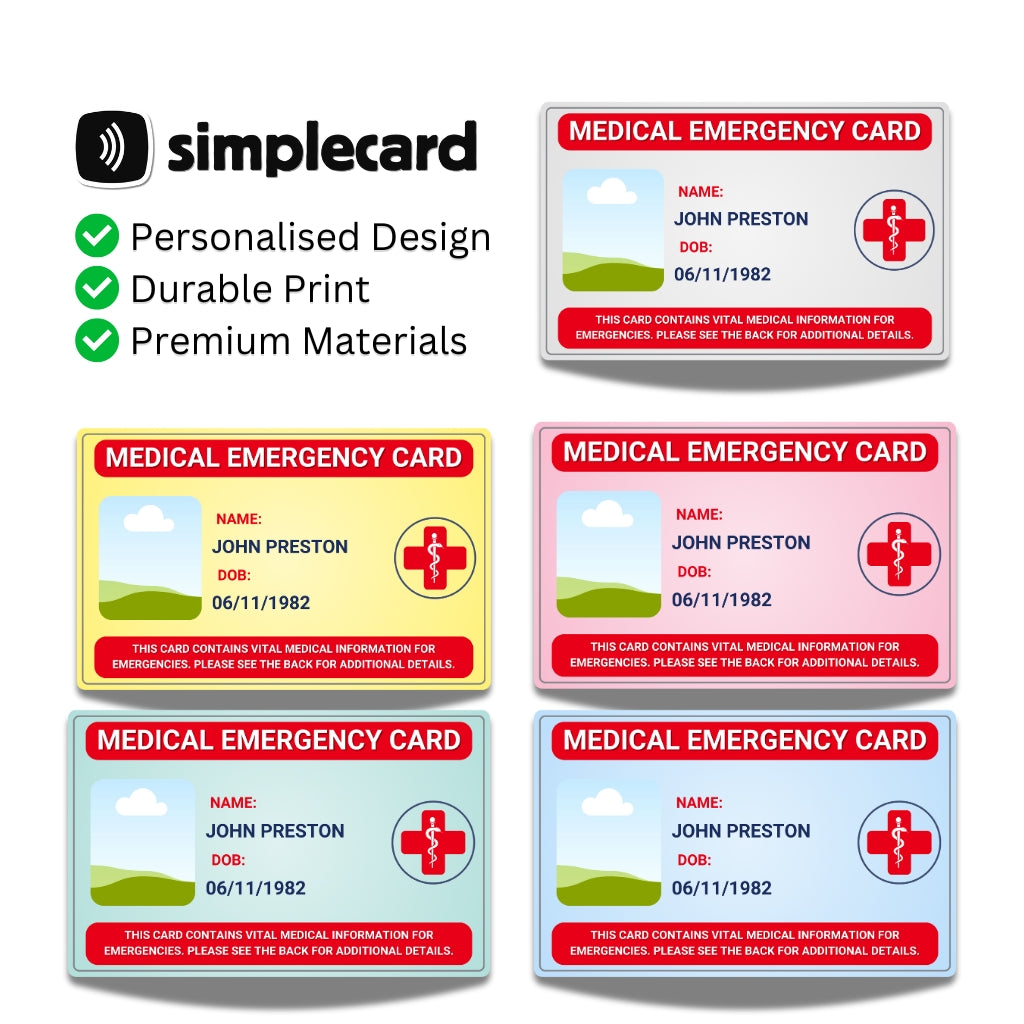 SIMPLECARD Emergency Medical ID Card - Personalised ICE Awareness Card.