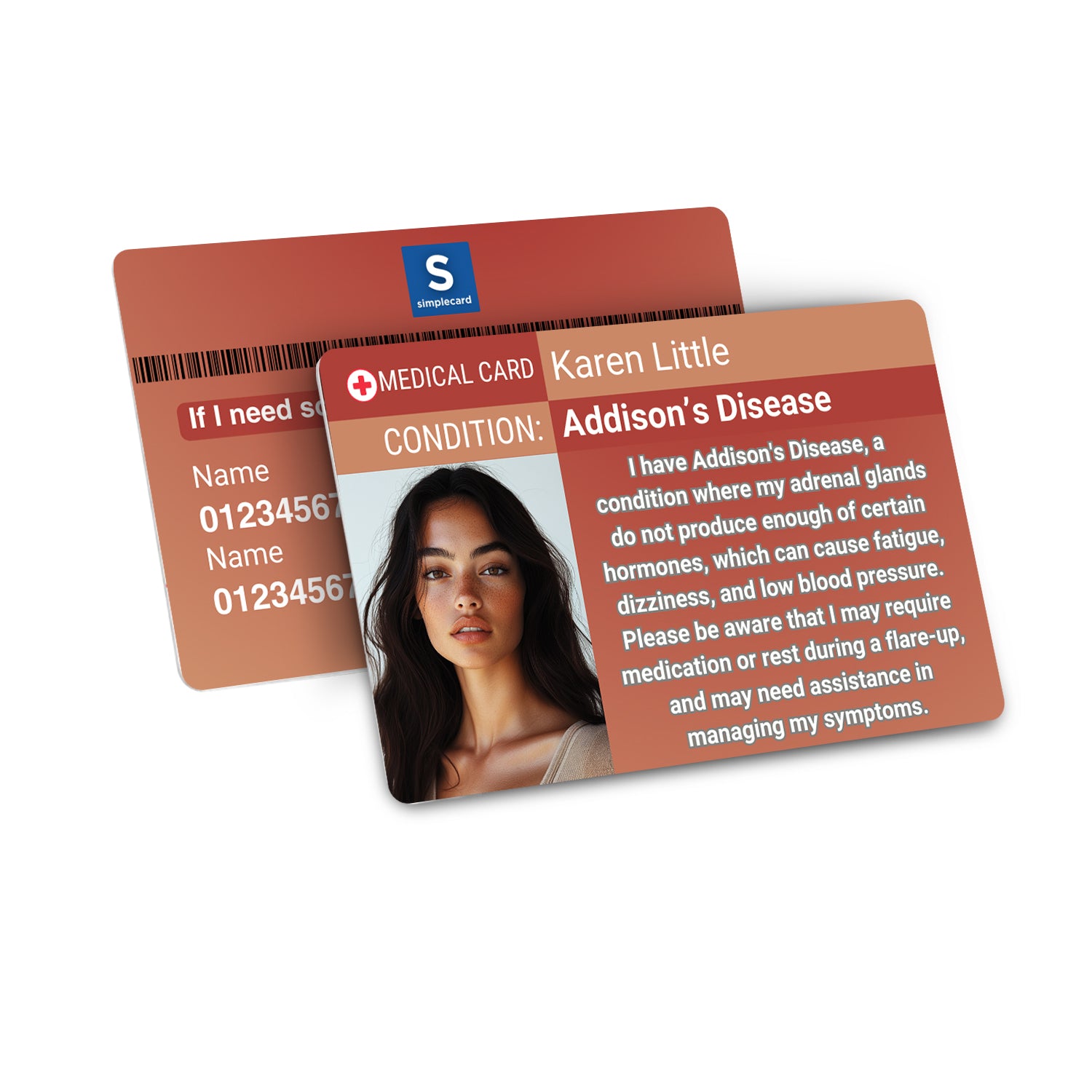 SIMPLECARD Addison's Disease Medical ID Card - Personalised ICE Awareness Card.