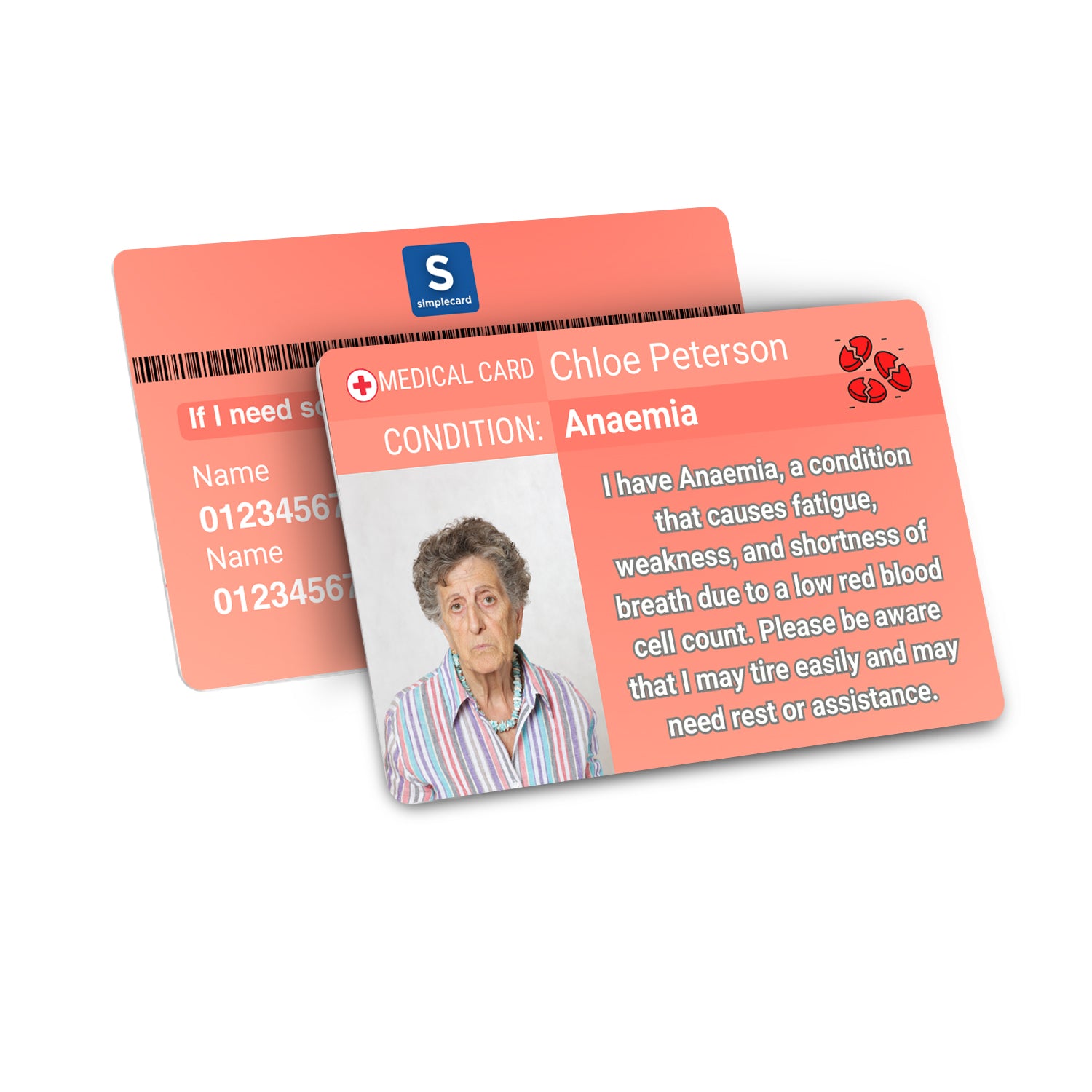 SIMPLECARD Anaemia Medical ID Card - Personalised ICE Awareness Card.