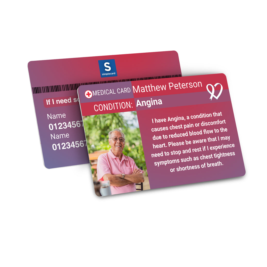 SIMPLECARD Angina Medical ID Card - Personalised ICE Awareness Card.