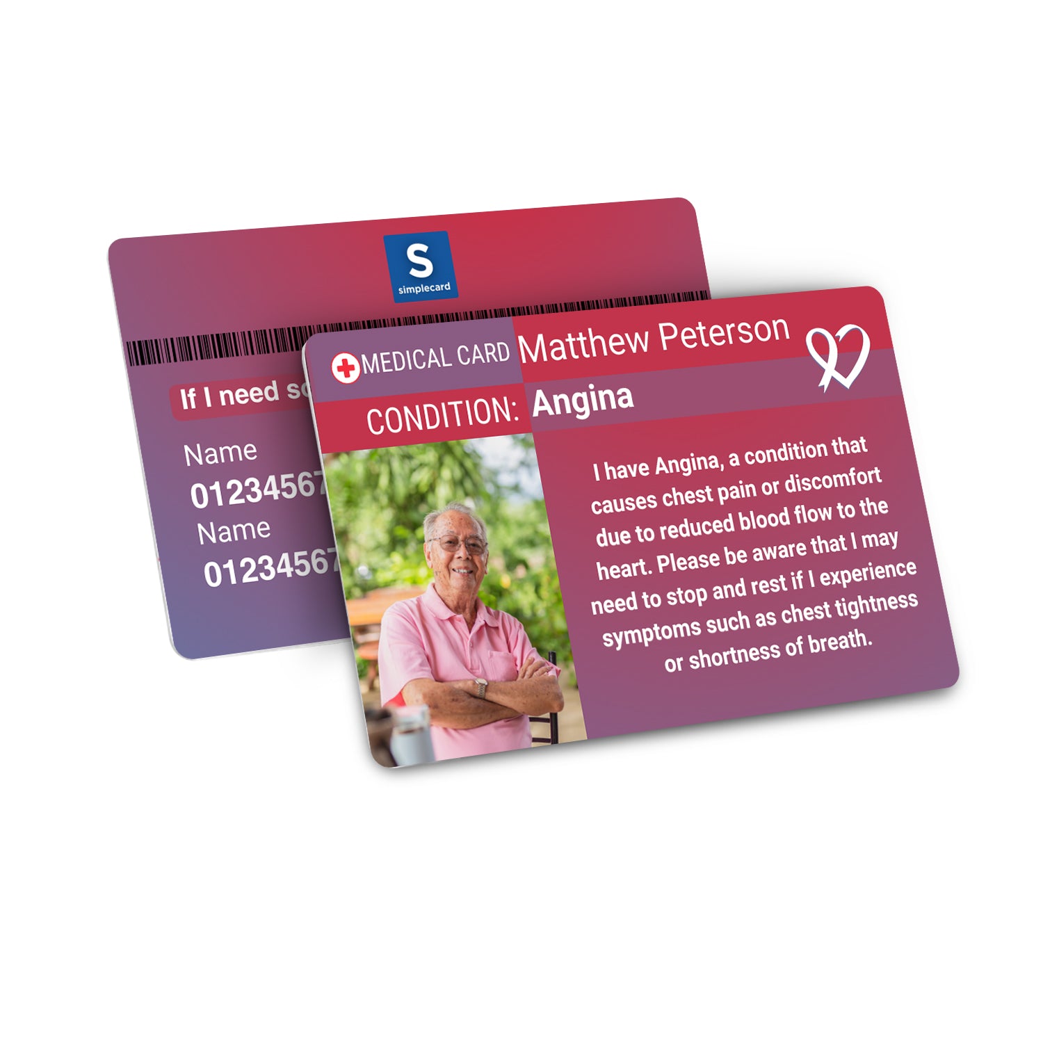 SIMPLECARD Angina Medical ID Card - Personalised ICE Awareness Card.