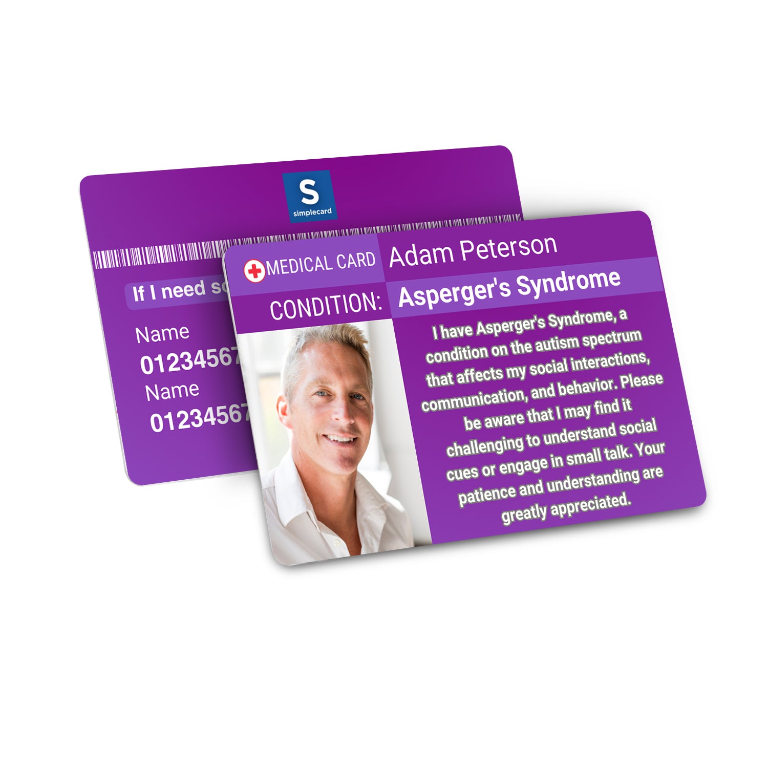 SIMPLECARD Asperger's Syndrome Medical ID Card - Personalised ICE Awareness Card.