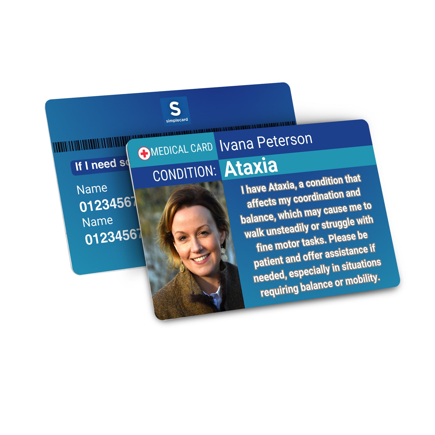 SIMPLECARD Ataxia Medical ID Card - Personalised ICE Awareness Card.