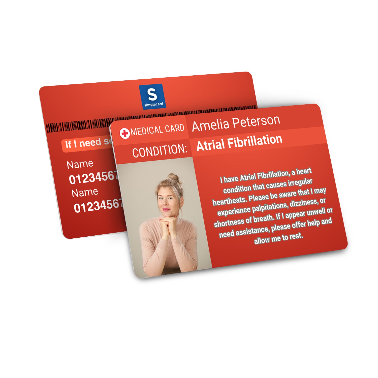 SIMPLECARD Atrial Fibrillation Medical ID Card - Personalised ICE Awareness Card.