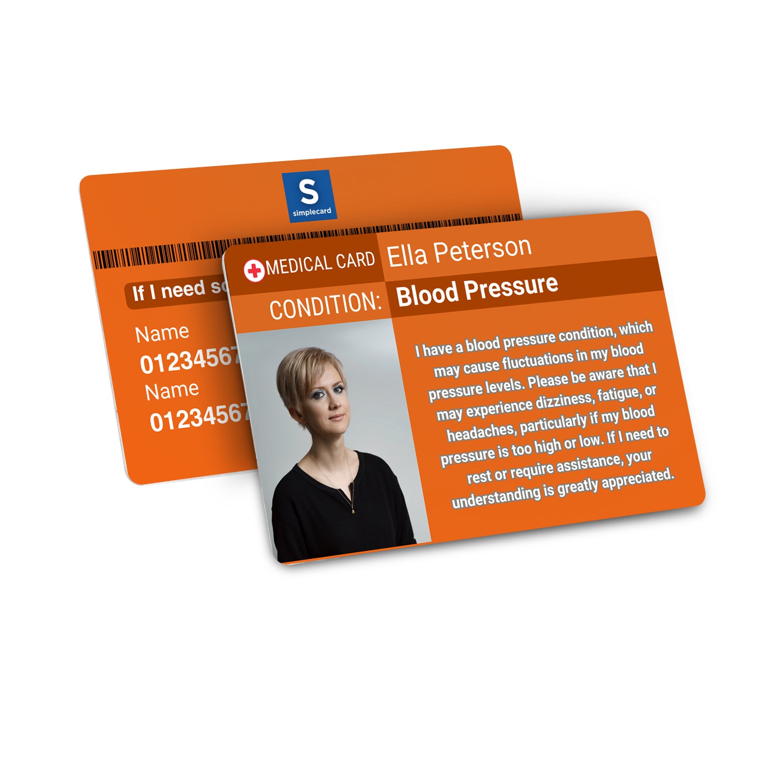 SIMPLECARD Blood Pressure Medical ID Card - Personalised ICE Awareness Card.