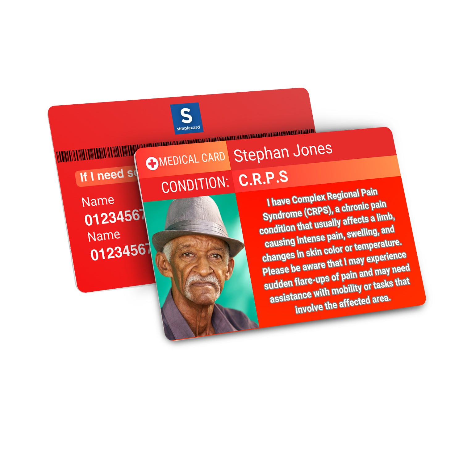 SIMPLECARD CRPS Medical ID Card - Personalised ICE Awareness Card.