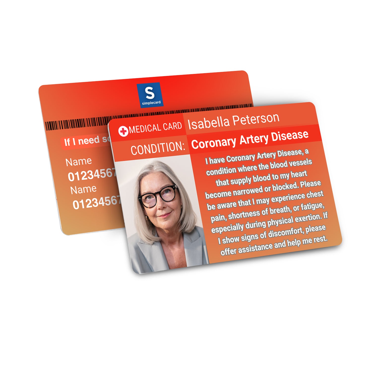SIMPLECARD Coronary Artery Disease Medical ID Card - Personalised ICE Card.