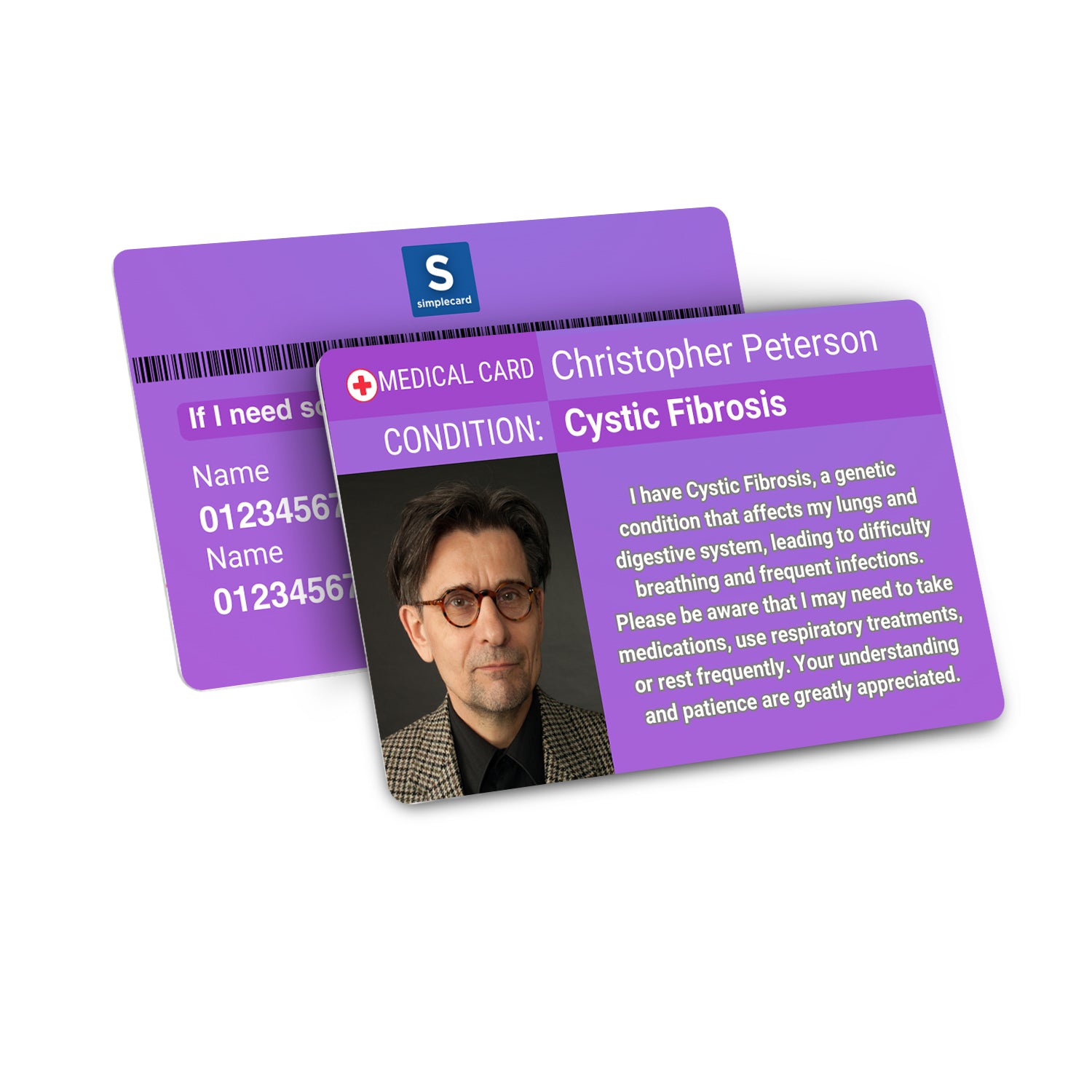 SIMPLECARD Cystic Fibrosis Medical ID Card - Personalised ICE Awareness Card.