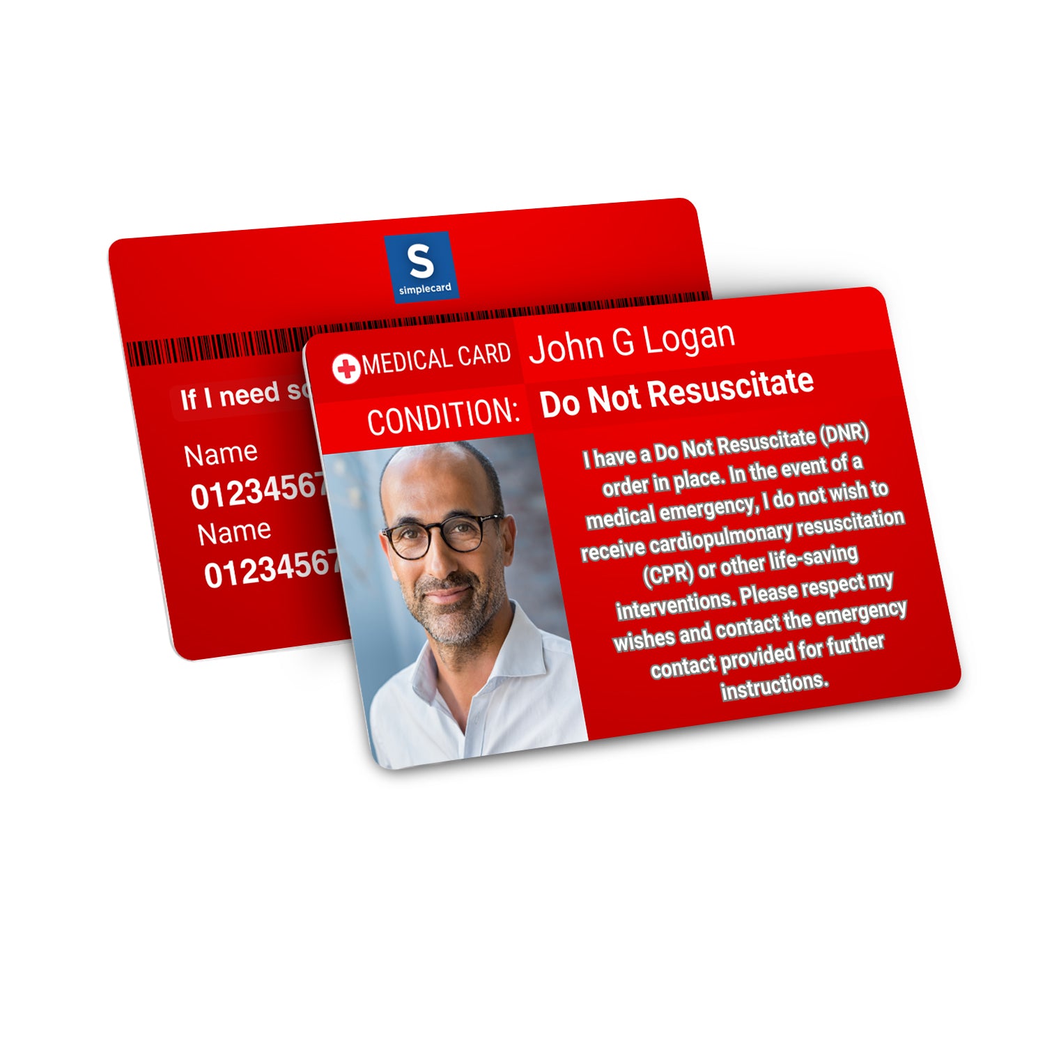 SIMPLECARD DNR Medical ID Card - Personalised ICE Awareness Card.