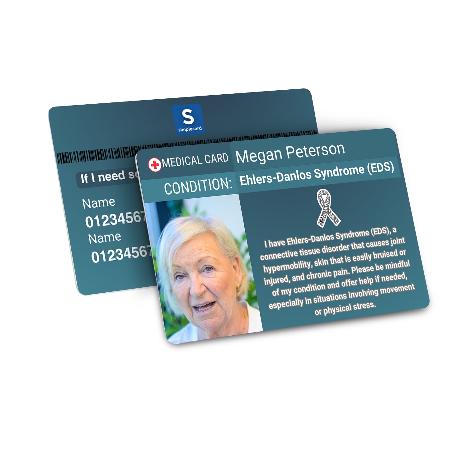 SIMPLECARD Ehlers-Danlos Syndrome (EDS) Medical ID Card - Personalised ICE Awareness Card.