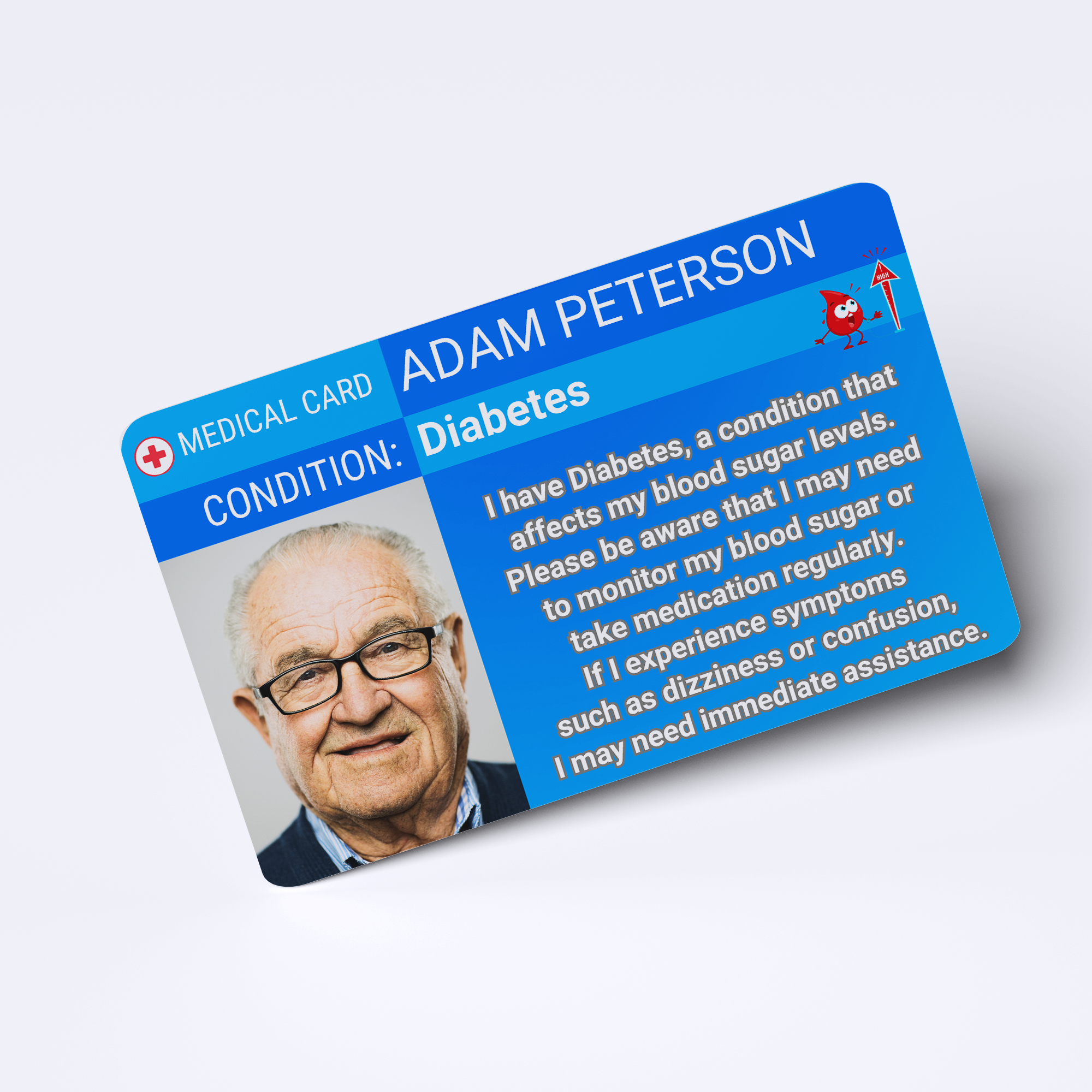 SIMPLECARD Diabetes Medical ID Card - Personalised ICE Awareness Card