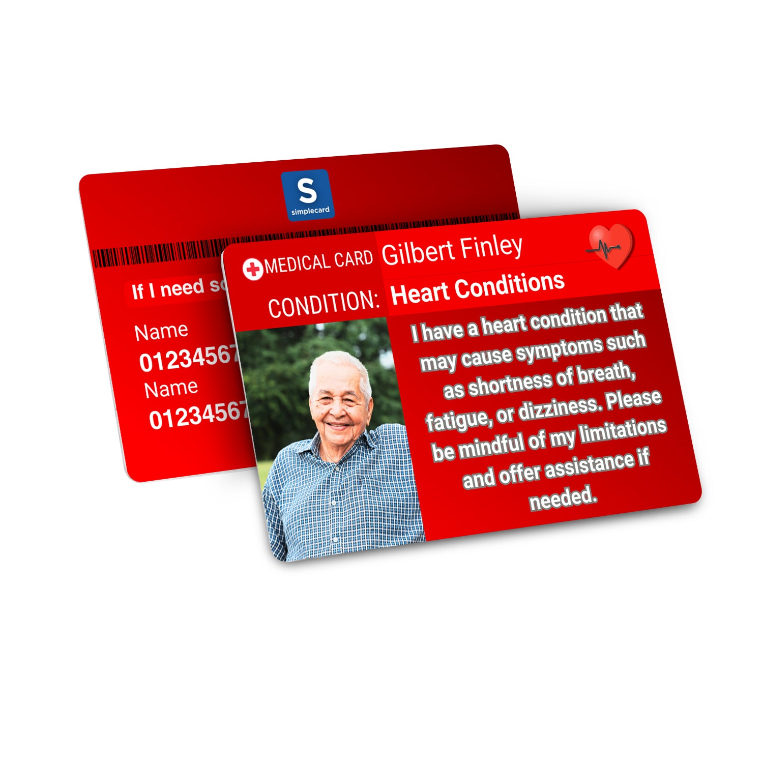 SIMPLECARD Heart Conditions Medical ID Card - Personalised ICE Awareness Card.