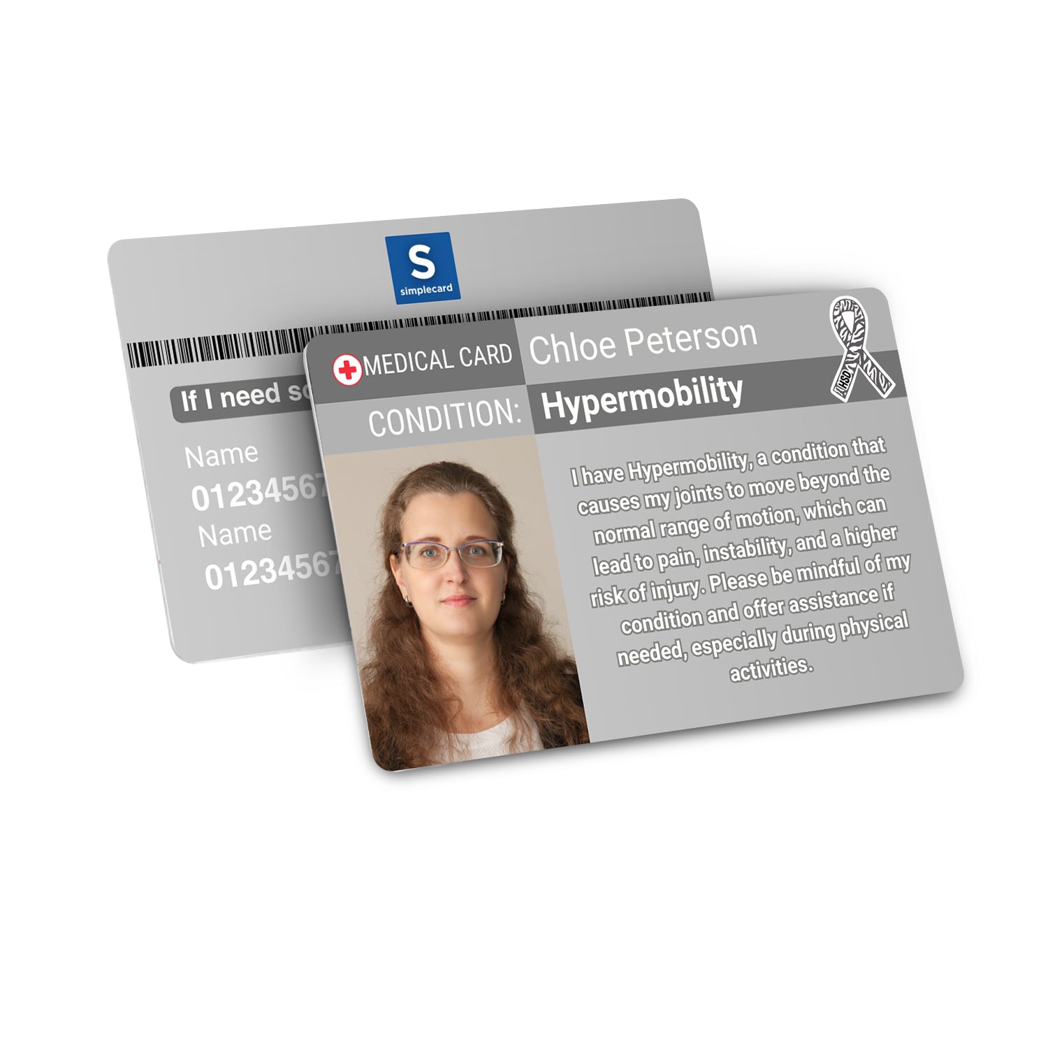 SIMPLECARD Hypermobility Medical ID Card - Personalised ICE Awareness Card.