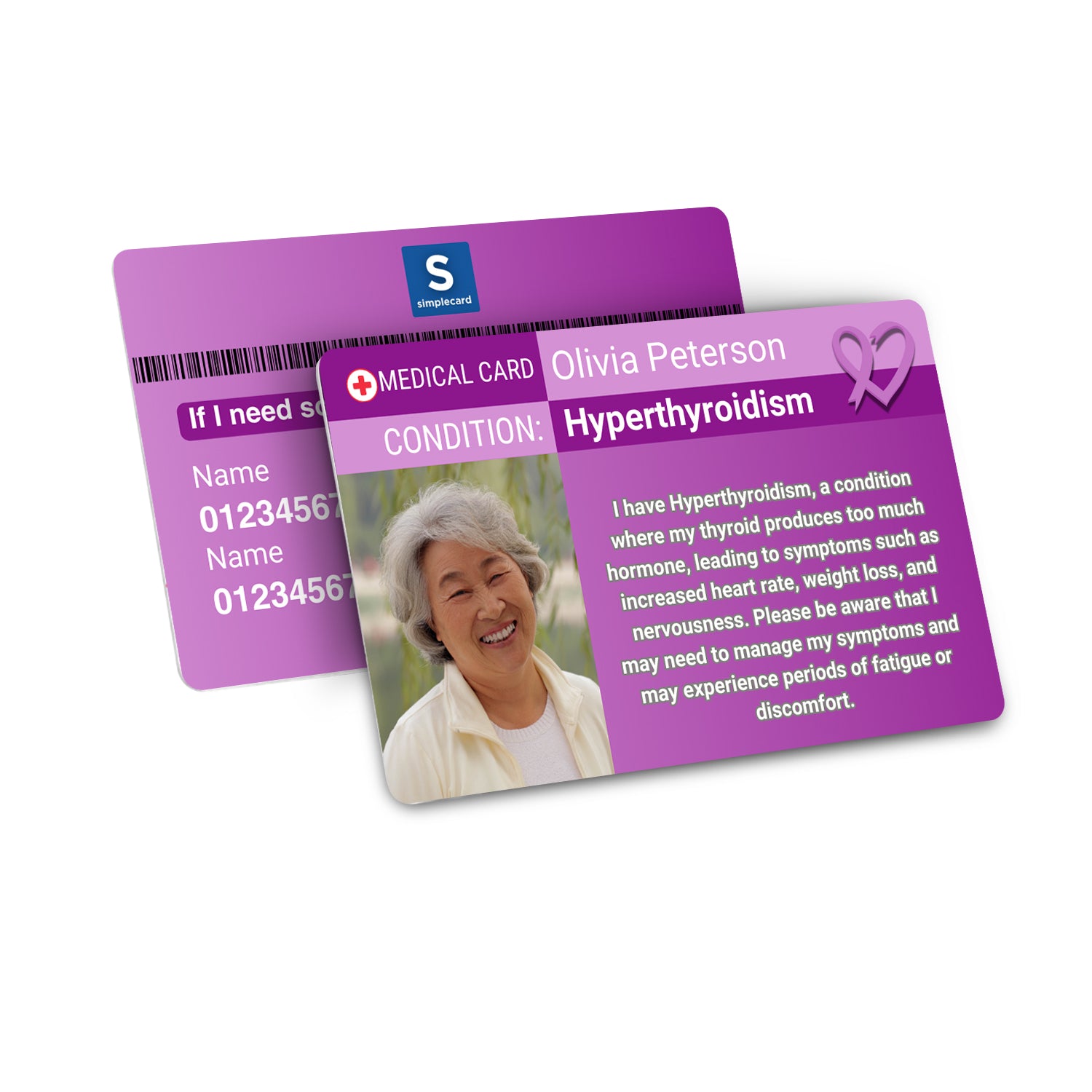 SIMPLECARD Hyperthyroidism Medical ID Card - Personalised ICE Awareness Card.