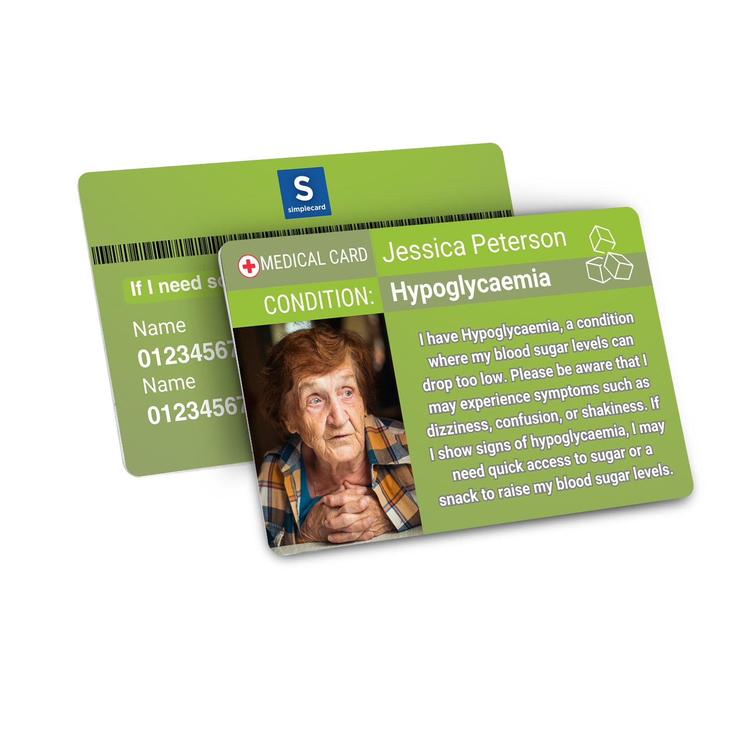 SIMPLECARD Hypoglycaemia Medical ID Card - Personalised ICE Awareness Card.