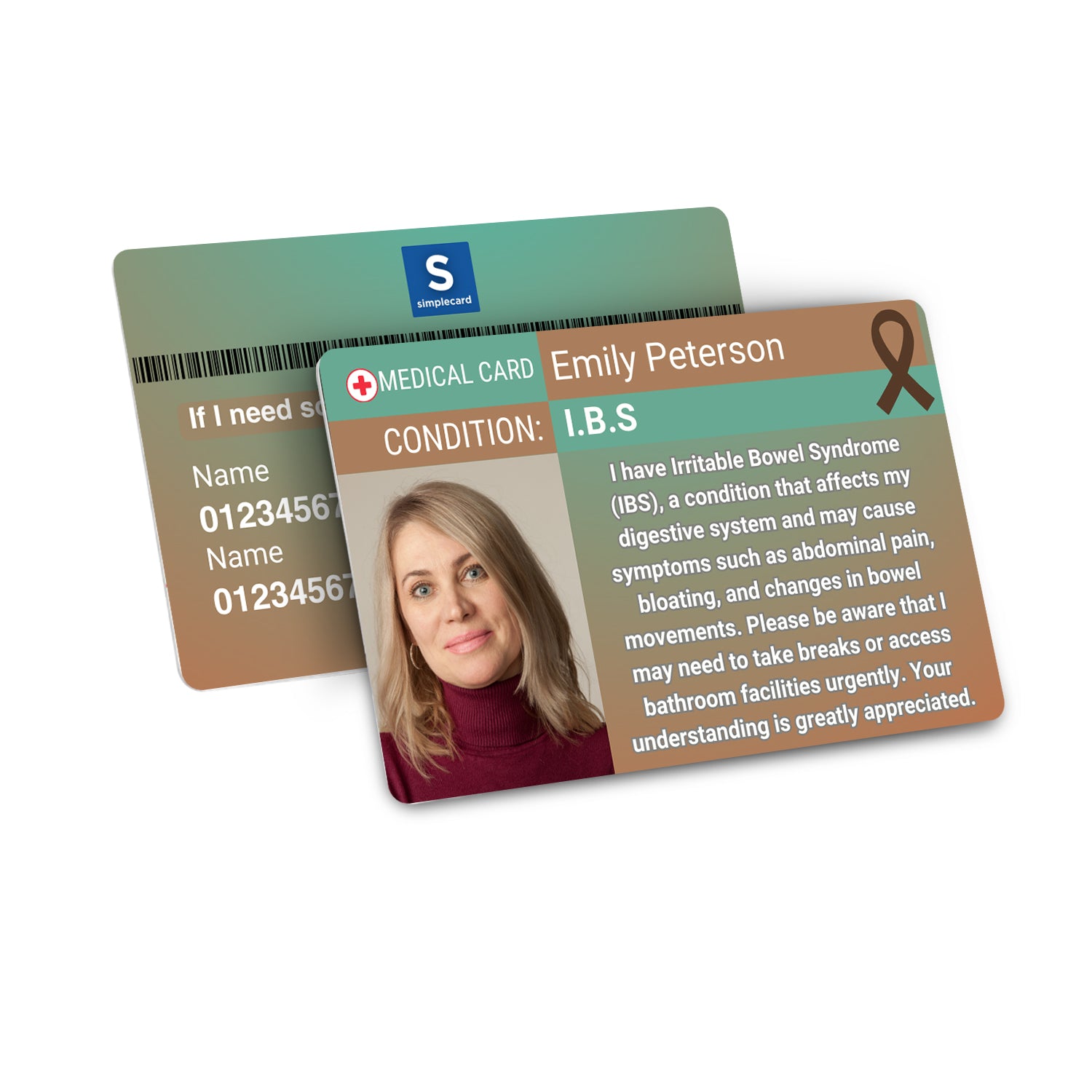 SIMPLECARD IBS Medical ID Card - Personalised ICE Awareness Card.