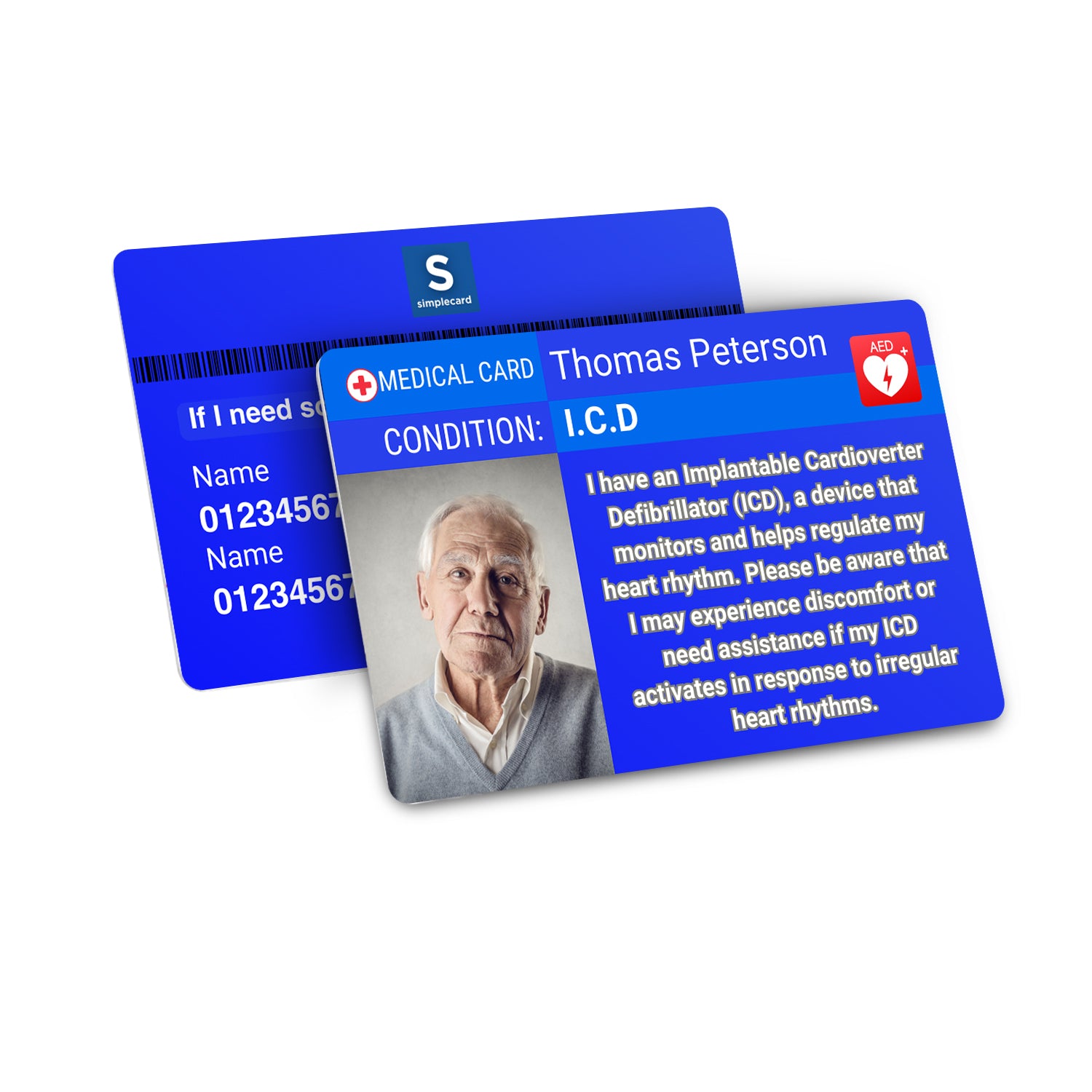 SIMPLECARD ICD Medical ID Card - Personalised ICE Awareness Card.