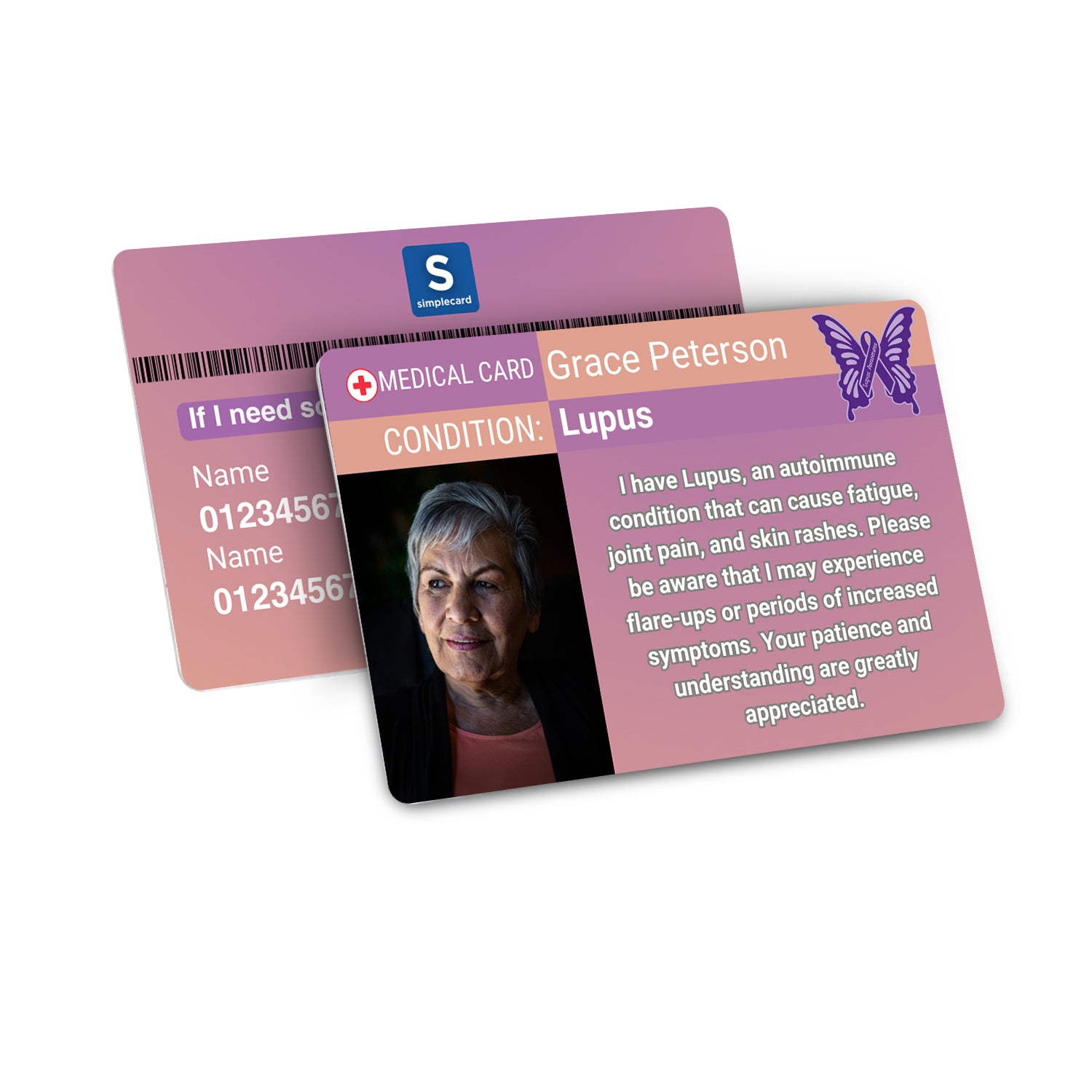 SIMPLECARD Lupus Medical ID Card - Personalised ICE Awareness Card.