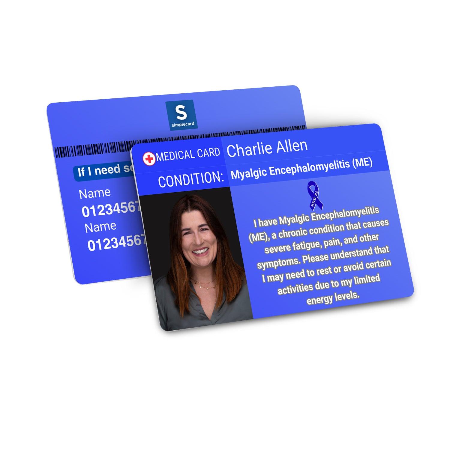 SIMPLECARD Myalgic Encephalomyelitis (ME) Medical ID Card - Personalised ICE Awareness Card.