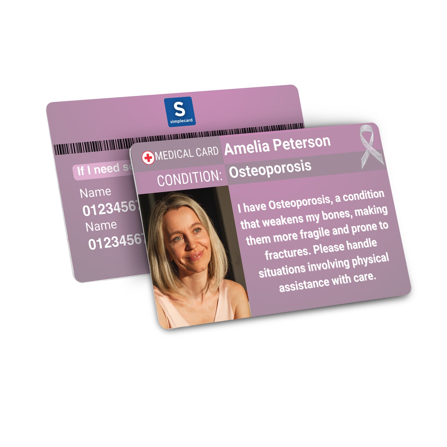 SIMPLECARD Osteoporosis Medical ID Card - Personalised ICE Awareness Card.