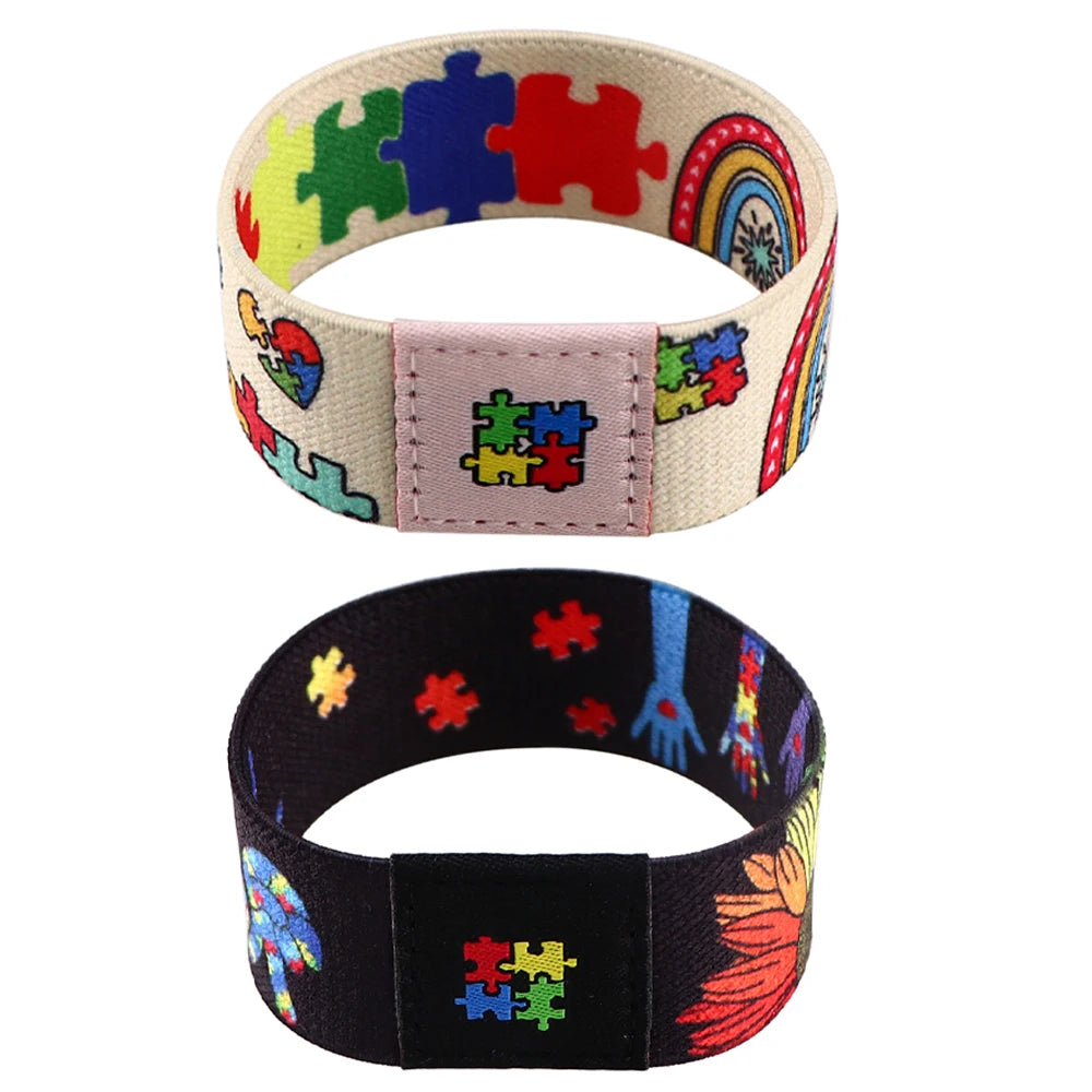 Autism Puzzle Style Stretch Wristband for Adults.