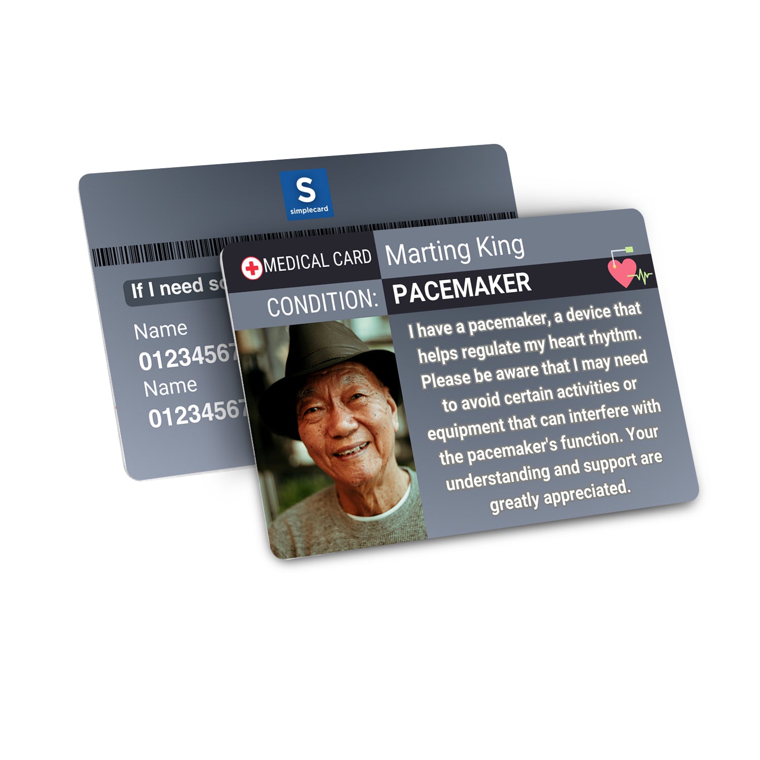 SIMPLECARD Pacemaker Medical ID Card - Personalised ICE Awareness Card.