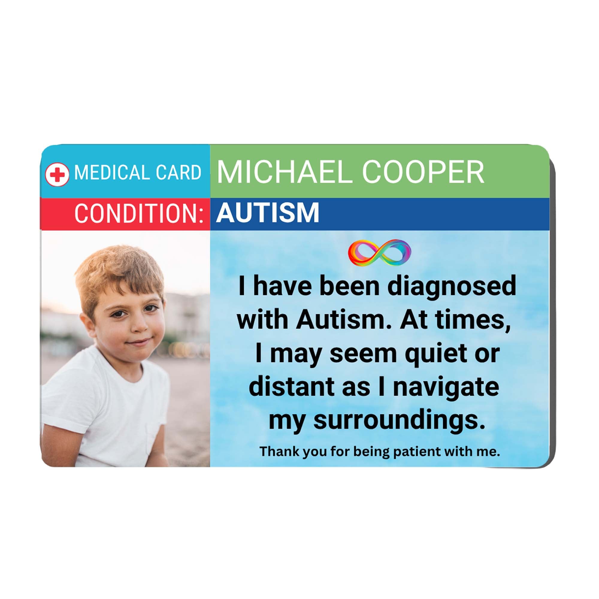 SIMPLECARD Autism Medical ID Card - Personalised ICE Awareness Card