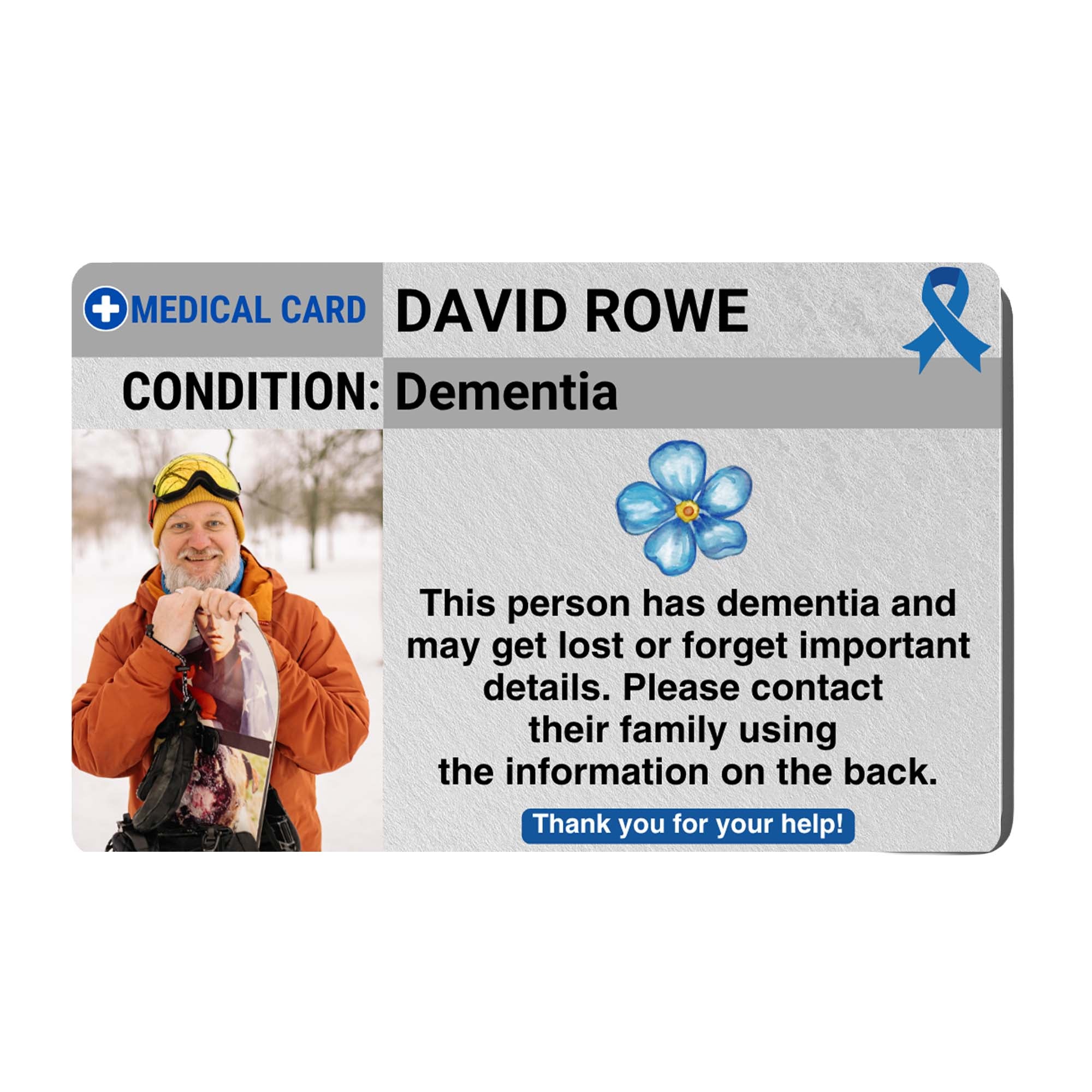 SIMPLECARD Dementia Awareness Medical ID Card - Personalised ICE Awareness Card