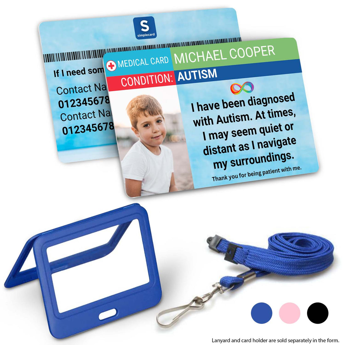 SIMPLECARD Autism Medical ID Card - Personalised ICE Awareness Card