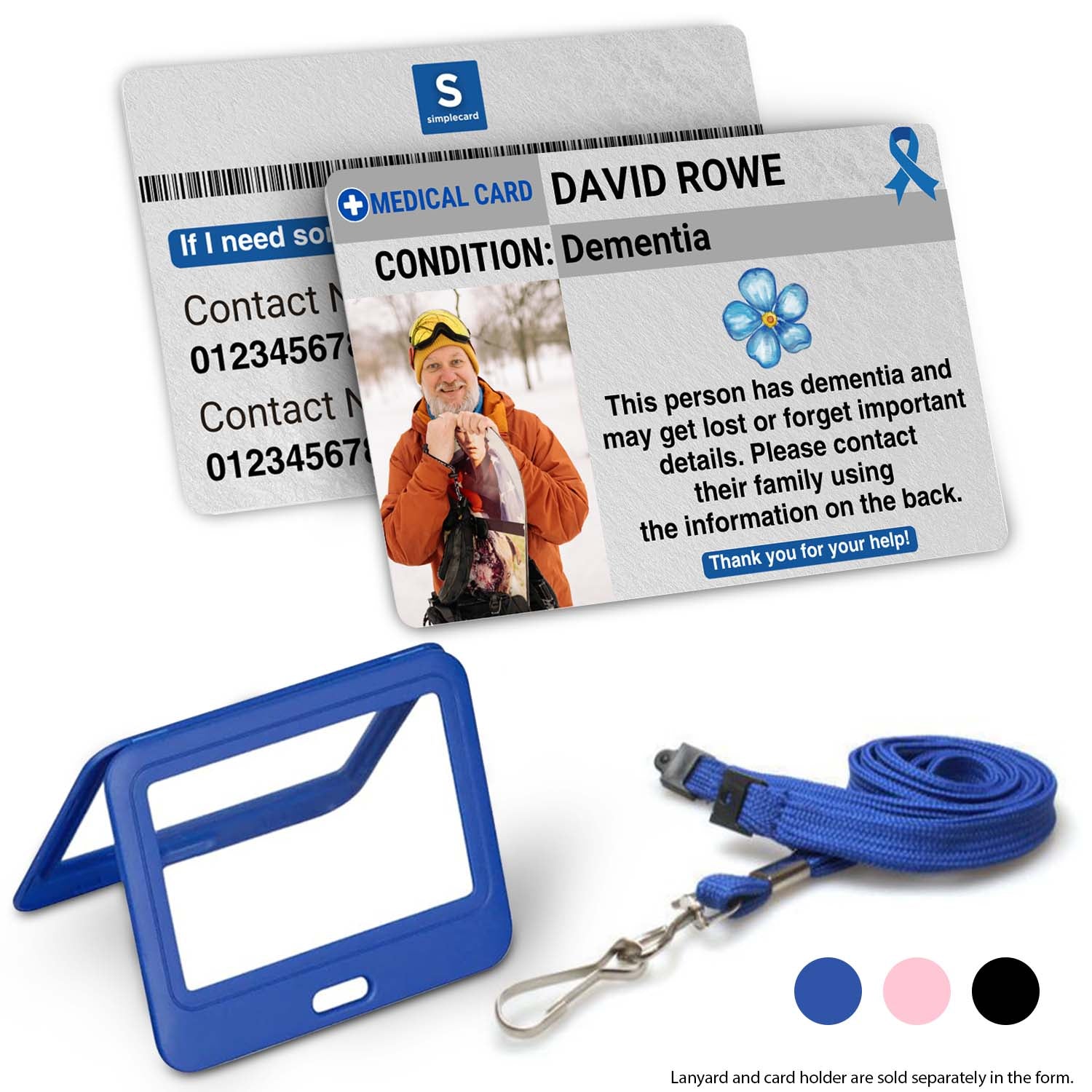 SIMPLECARD Dementia Awareness Medical ID Card - Personalised ICE Awareness Card
