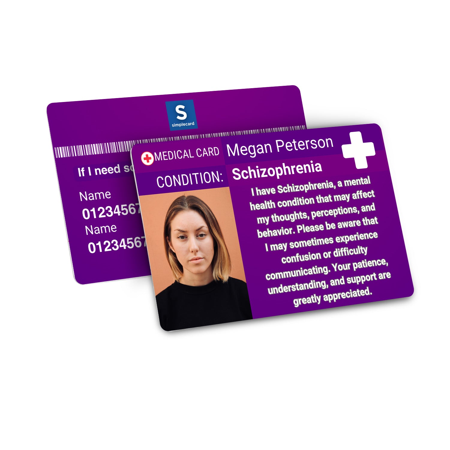 SIMPLECARD Schizophrenia Medical ID Card - Personalised ICE Awareness Card.