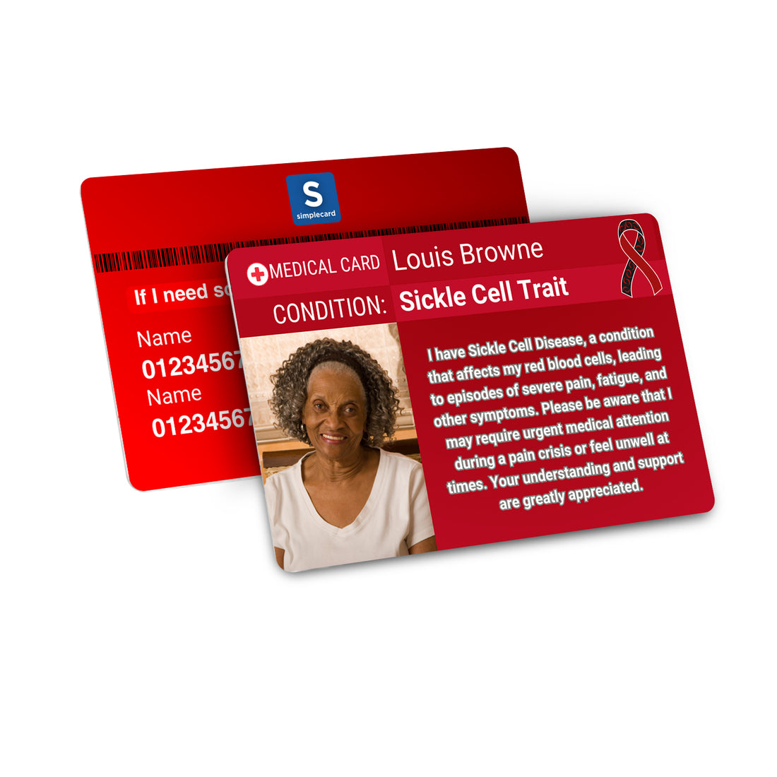 SIMPLECARD Sickle Cell Medical ID Card - Personalised ICE Awareness Card.