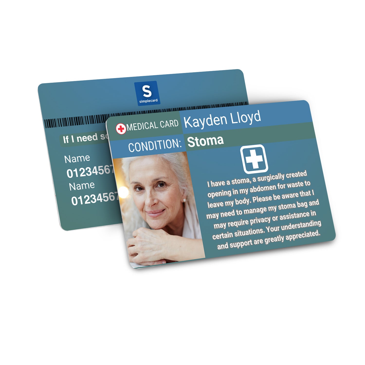 SIMPLECARD Stoma Medical ID Card - Personalised ICE Awareness Card.