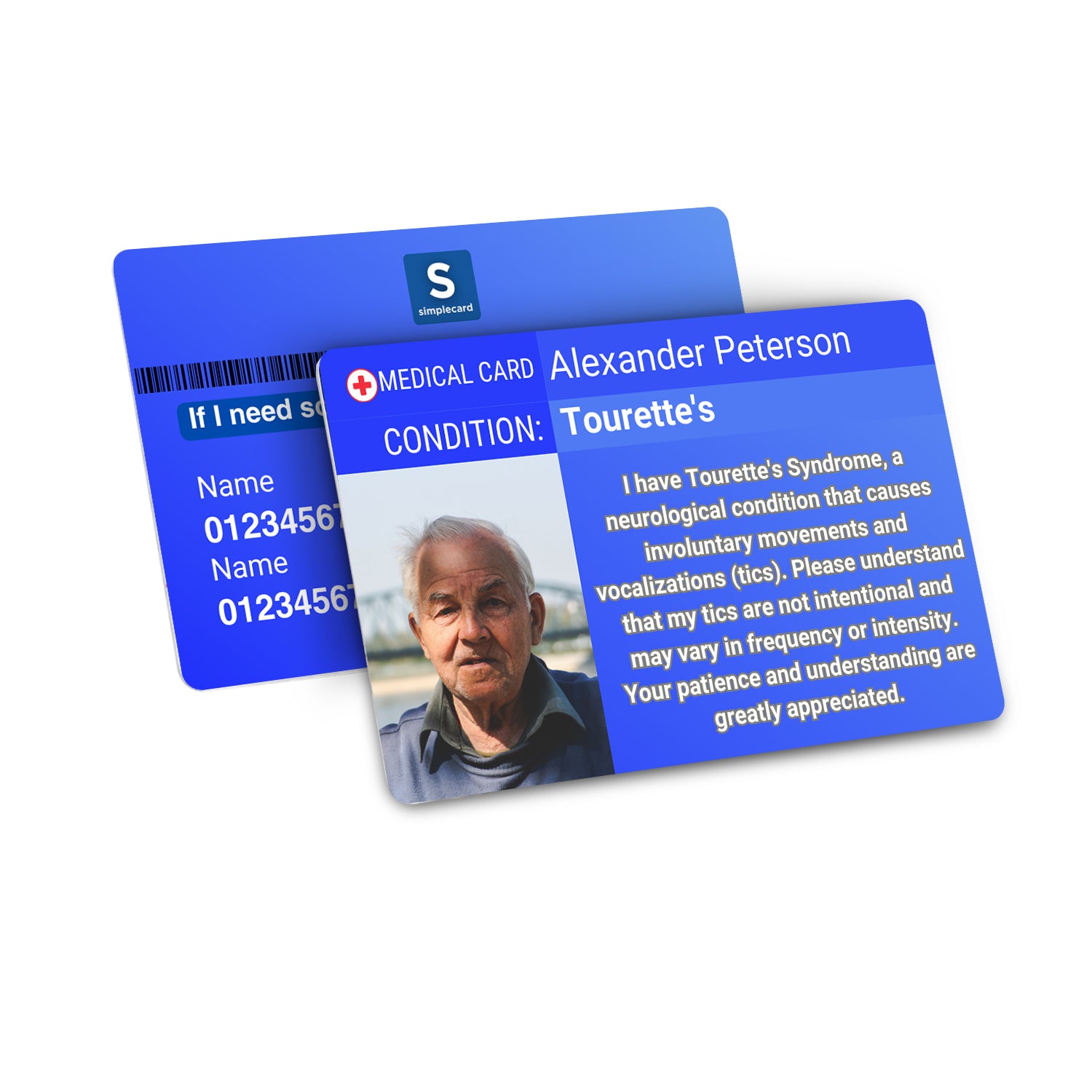 SIMPLECARD Tourette's Medical ID Card - Personalised ICE Awareness Card.
