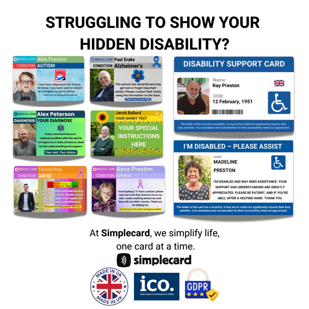 SIMPLECARD Autism Medical ID Card - Personalised ICE Awareness Card.